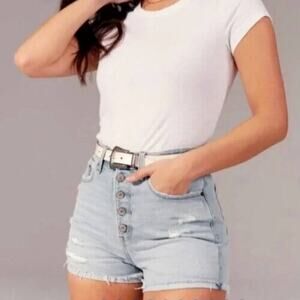 ABERCROMBIE High Rise Mom Shorts Button Fly Distressed 25